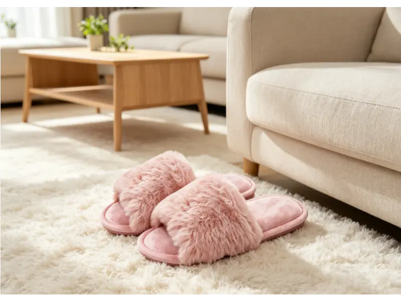 Side view of Fuzzy Fur Indoor House Bedroom Slipper for Women showing warm fur interior and comfortable structure
